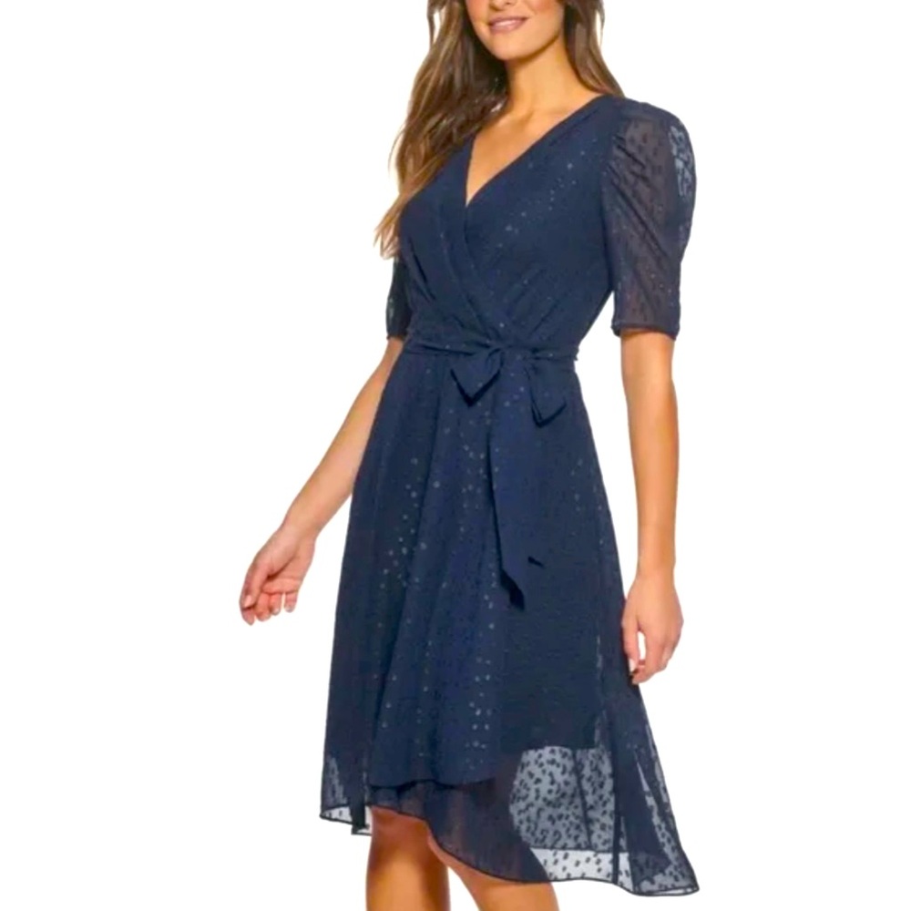 Tommy Hilfiger NWT Navy shimmer dot Faux Wrap Dress Size 4
